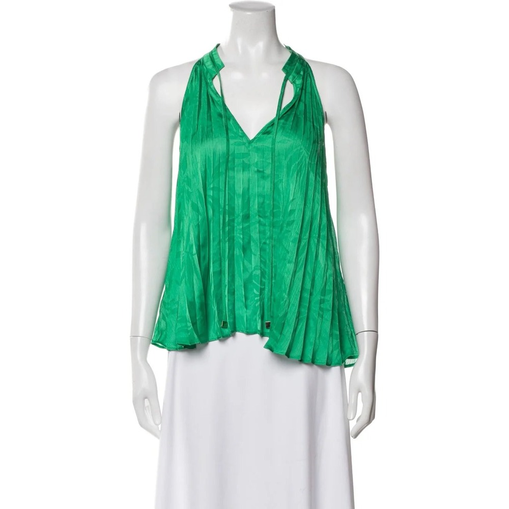Ramy Brook Alex Pleated Sleeveless Blouse In Garden Green Island L